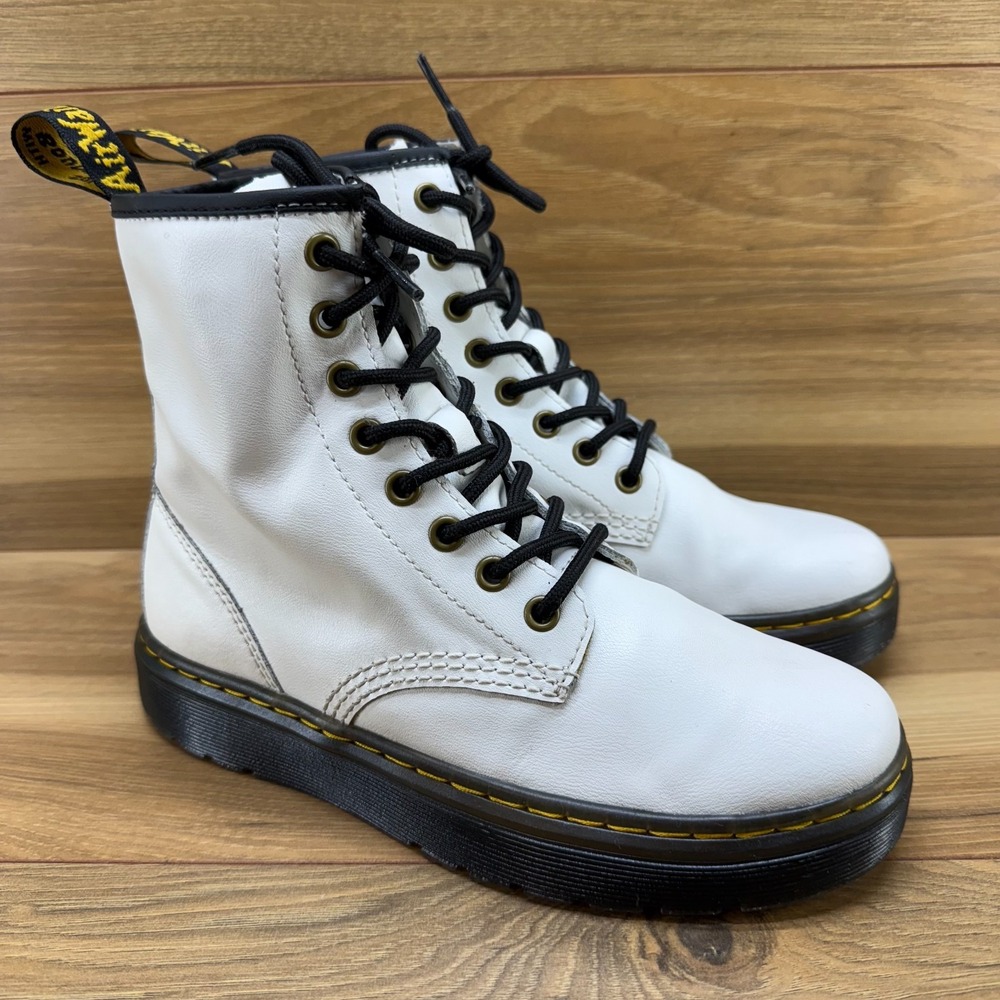 Dr Martens Womens Boots 6 Zavala White‎ Leather Lace Up Combat
